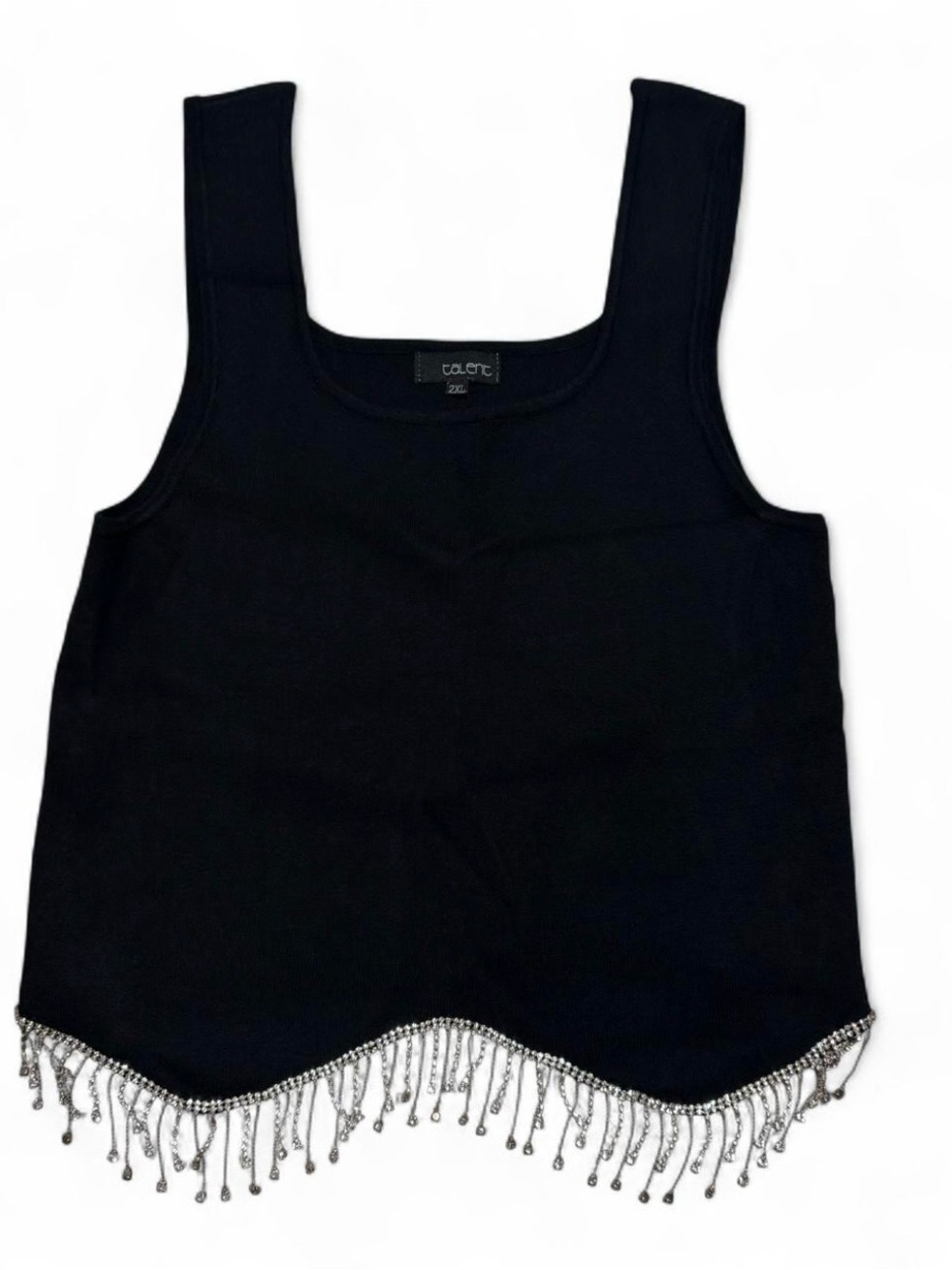 Talent Black Knit Tank Top with Rhinestone Drip Fringe Women’s plus Size 2XL